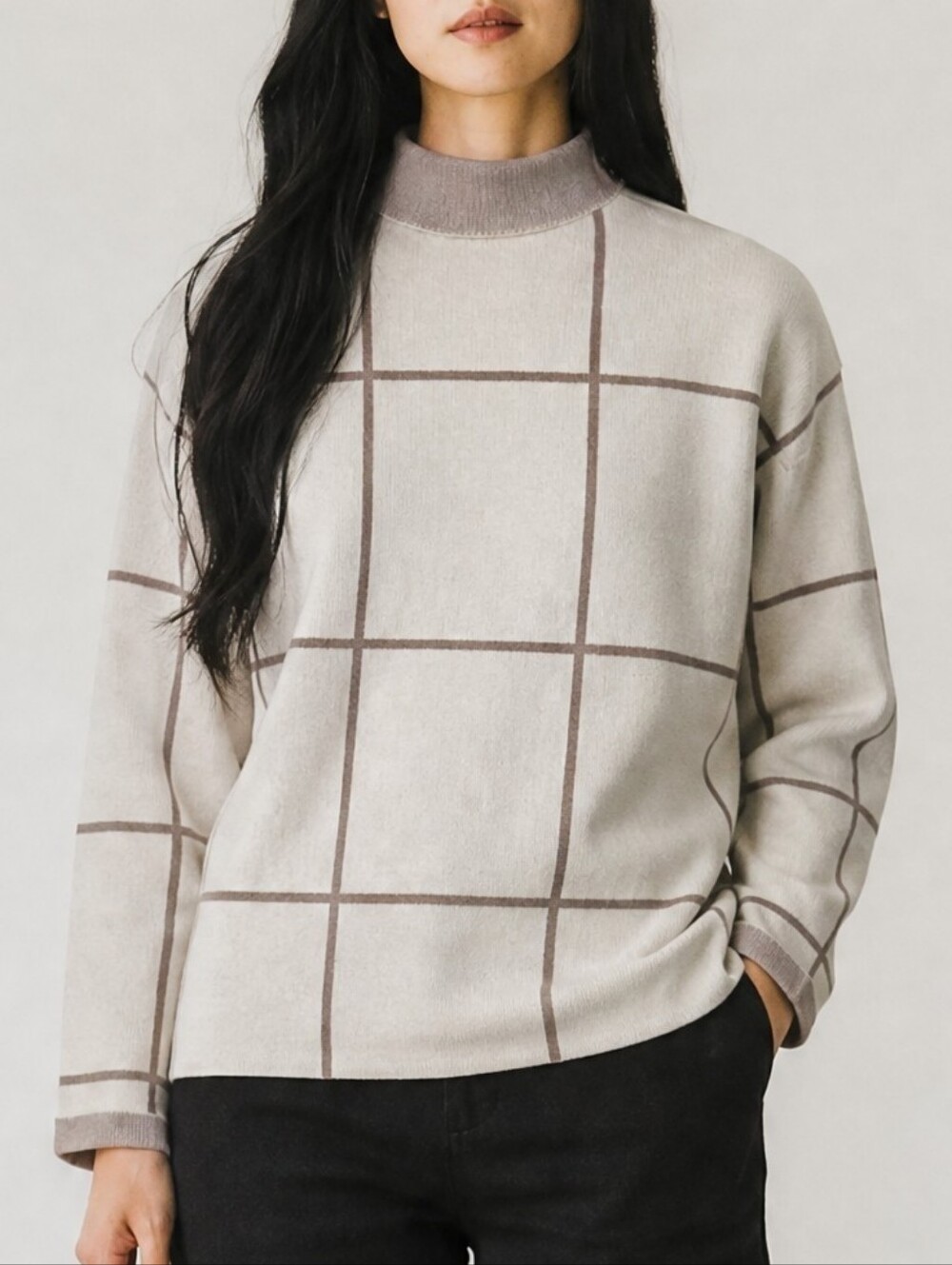 Cynthia Rowley Cream Sweater with Tan Grid